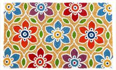 Coir Doormat - ECO- FRIENDLY PVC COIR DOOR MAT (75 x 45 x 1.5 cm) Abstract Flower Design Multi Color - 18 x 30 inch (45 x 75 cm)